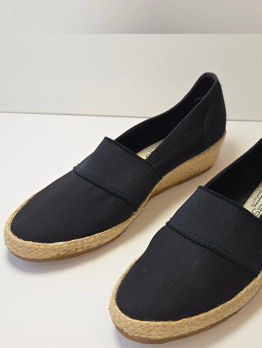 Garden Sport Black Espadrille Wedge Slip On Shoes Women's 8W Wide